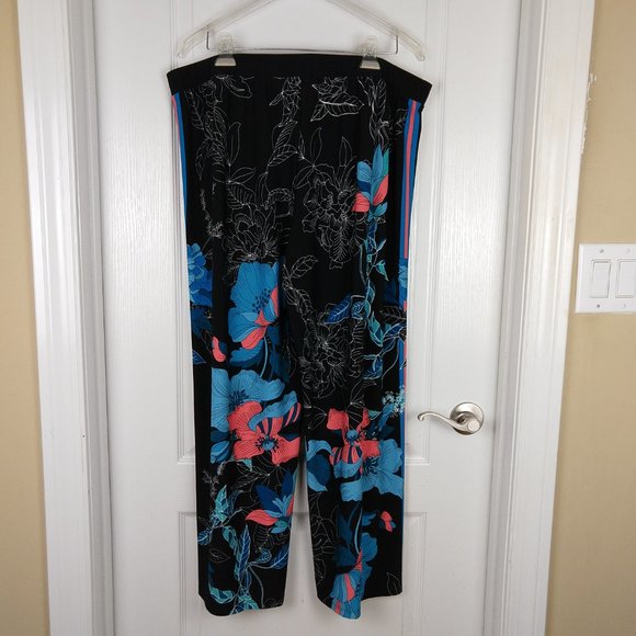 Susan Graver Womens Black Blue Floral Polyester Blend Relaxed Sweatpants - Picture 7 of 10